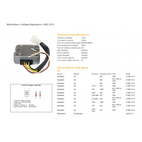DZE REGULATOR NAPIĘCIA KAWASAKI KZ250/440/650, KZ750LTD TWIN 80-82