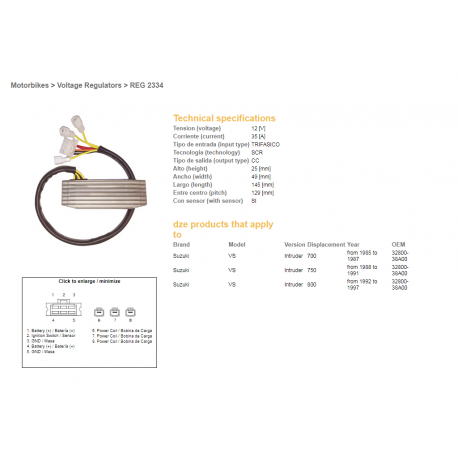 DZE REGULATOR NAPIĘCIA SUZUKI VS 700 85-87, VS 750 88-91, VS 800 92-97 INTRUDER (32800-38A00) (ESR752)