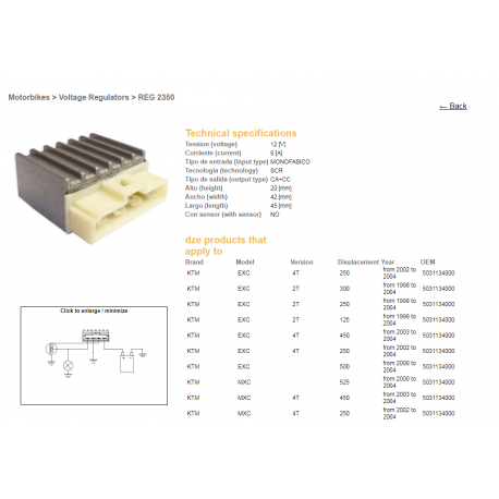 DZE REGULATOR NAPIĘCIA KTM EXC '98-04 (2T+4T) (5031134000) (12V/8A) (ESR085)
