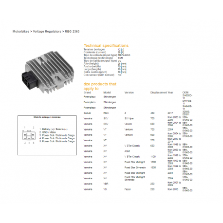 DZE REGULATOR NAPIĘCIA YAMAHA XVS 650 '98-'00, XV1600 '99-'04, XVS1100 '99-'02 (OEM-5BN-81960-00) (RGU-210) (35A)