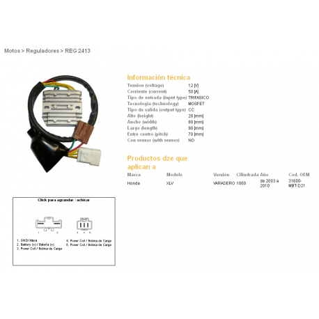 DZE REGULATOR NAPIĘCIA HONDA XL1000V VARADERO '03-'11 (31600-MBT-D21) MOSFET (50A) (FH008AA)