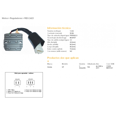 DZE REGULATOR NAPIĘCIA HONDA NT700V DEAUVILLE 06-11 (31600-MEW-921) MOSFET (50A)