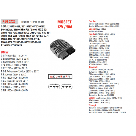 DZE REGULATOR NAPIĘCIA BMW S1000RR 08-12, R1200 GS 13-15, DUCATI 1200, TRIUMPH, KAWASAKI, YAMAHA, HONDA, MOSFET (50A)