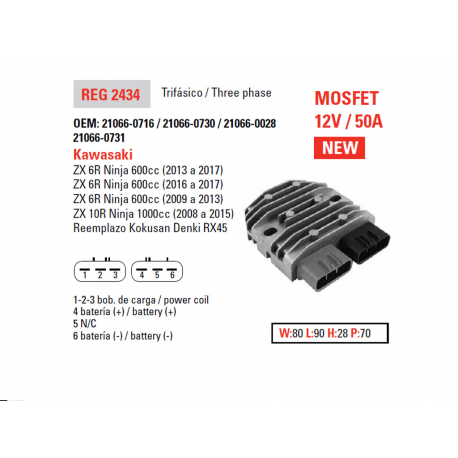 DZE REGULATOR NAPIĘCIA KAWASAKI ZX6R '09-'17, ZX10R '08-'15 12V 50A (MOSFET) (ESR596)