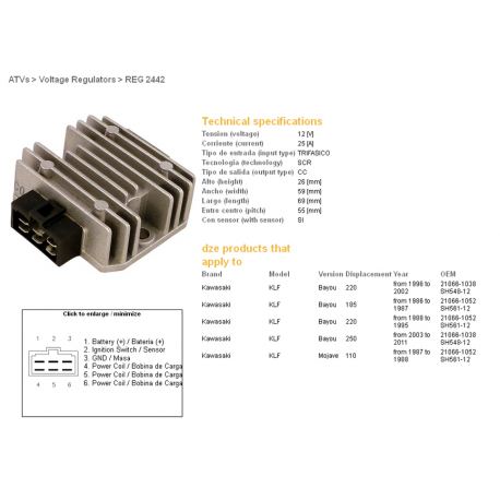 DZE REGULATOR NAPIĘCIA KAWASAKI KLF110/185/220/250 BAYOU (OEM-21066-1052)