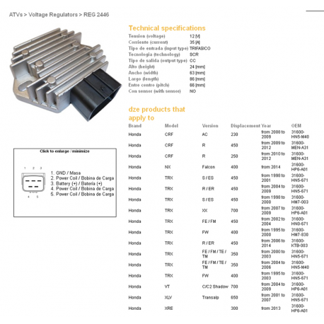 DZE REGULATOR NAPIĘCIA HONDA XL650V 01-07, TRX350/400/450/700 (ESR583) (31600-HN5-671) (35A)