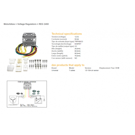 DZE REGULATOR NAPIĘCIA UNIWERSALNY MOSFET (50A) 7 KABLI (3X ŻÓŁTE, 2X CZERWONE, 2X ZIELONE)