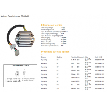 DZE REGULATOR NAPIĘCIA HYOSUNG GT250 08-13, GT650 07-13, GV650 07-13, ST700 10-13 (35A) (ESR612)