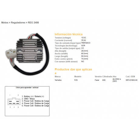 DZE REGULATOR NAPIĘCIA YAMAHA FZS600 FAZER 02-03 (5RT-81960-00) 35A