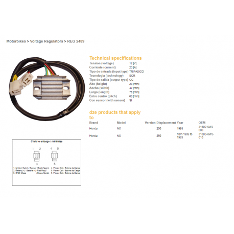 DZE REGULATOR NAPIĘCIA HONDA NX250 '88-93 (31600-KW3-000, 31600-KW3-010)