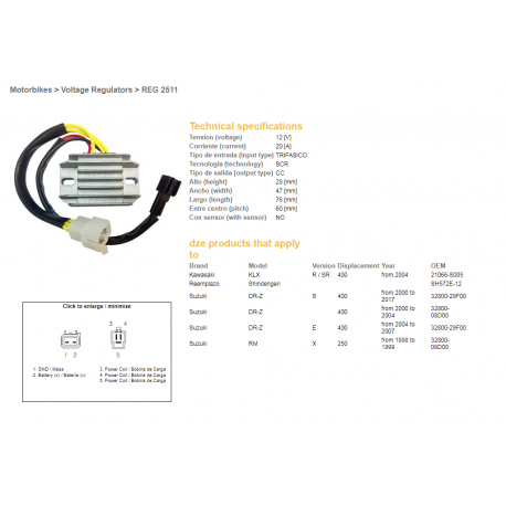 DZE REGULATOR NAPIĘCIA SUZUKI DRZ 400/E/S '00-'17 (32800-29F00, 32800-08D00) (SH572E-12) (ESR105)