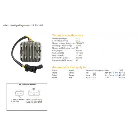 DZE REGULATOR NAPIĘCIA POLARIS RANGER 900 XP/CREW/60 '13-'15 MOSFET - 50A (4013978) (ESR829)