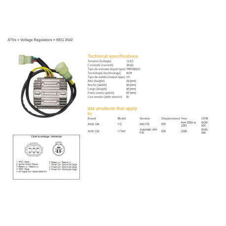 DZE REGULATOR NAPIĘCIA ARCTIC CAT 650 '04-'06 (OEM-0430-035, 0430-046) 12V35A