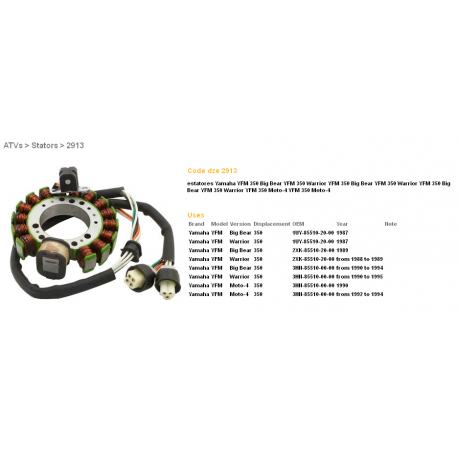 DZE UZWOJENIE ALTERNATORA STATOR YAMAHA YFM 350 BIG BEAR '89-'94, WARRIOR '87-'95 (ESG432), (OEM-3HN-85510-20-00)