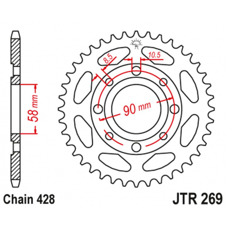 JT 2021/12 ZĘBATKA TYLNA 269 52 HONDA CG 125 '02-'05, CM 125 '82-'97, CB 125T '82-'88, DAELIM VC 125 '96-'99 (26952JT) (ŁAŃC. 42