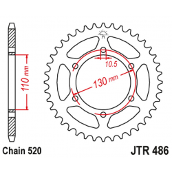 JT 2021/12 ZĘBATKA TYLNA 504 43 KAWASAKI EX250R NINJA '08-'12 (50443JT) (ŁAŃC. 520) CZARNA