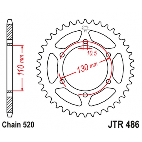 JT 2021/12 ZĘBATKA TYLNA 504 43 KAWASAKI EX250R NINJA '08-'12 (50443JT) (ŁAŃC. 520) CZARNA