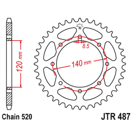 JT 2021/12 ZĘBATKA TYLNA 491 47 KAWASAKI KLE 500 '97-'05 (+1) (49147JT) (ŁAŃC. 520)