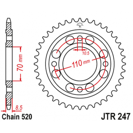 JT 2021/12 ZĘBATKA TYLNA 247 35 HONDA CB/CBX 250 '78-84', CB 400 N/T '81-83' (24735JT) (ŁAŃC.520)