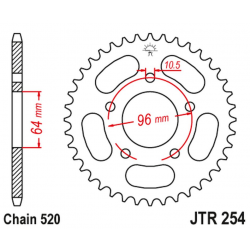 JT 2021/12 ZĘBATKA TYLNA 254 43 HONDA CBF 250 '04-'07 (25443JT) (ŁAŃC. 520)