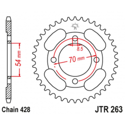 JT 2021/12 ZĘBATKA TYLNA 263 40 HONDA CT 100 '86-94' PEUGEOT 110 VOX '13', KYMCO 110/125/150 (26340JT) (ŁAŃC.428) NA ZAMÓWIENIE