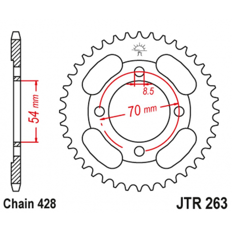 JT 2021/12 ZĘBATKA TYLNA 263 45 HONDA CT 100 '86-94' PEUGEOT 110 VOX '13', KYMCO 110/125/150 (26345JT) (ŁAŃC.428) NA ZAMÓWIENIE