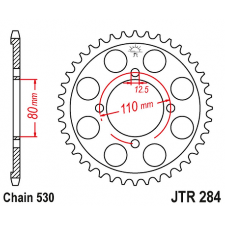 JT 2021/12 ZĘBATKA TYLNA 284 38 HONDA CB 650 Z,A,B,C '79-'82 (28438JT) (ŁAŃC. 530)