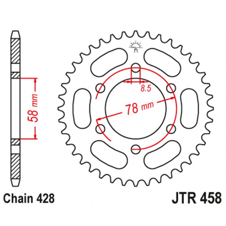 JT 2021/12 ZĘBATKA TYLNA 826 36 KAWASAKI KH 100 '93-94', KH 125 '83-94' (6 OTWOTÓW) (82636JT) (ŁAŃC.428)