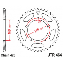 JT 2021/12 ZĘBATKA TYLNA 464 44 KAWASAKI KX 60 '83-03', KX 80 '83-85' (46444JT) (ŁAŃC.420)