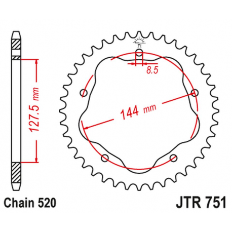 JT 2021/12 ZĘBATKA TYLNA 4320M 38 DUCATI 950 HYPERMOTARD '19-20, 800 MONSTER '05-07, 748 BIPOSTO '95-03, (POTRZEBNY ADAPTER JTA7