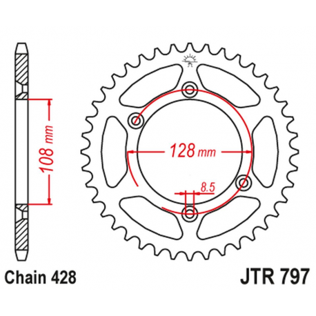 JT 2021/12 ZĘBATKA TYLNA 4488 51 KAWASAKI KLX 125 '03-06, SUZUKI DR-Z 125 '03-20 (448851JT) (ŁAŃC. 428)