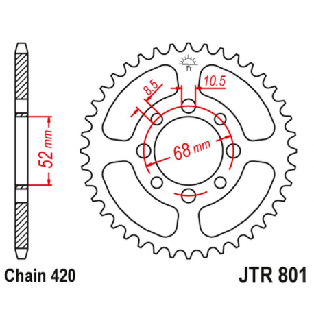 JT 2021/12 ZĘBATKA TYLNA 801 29 SUZUKI PV 50 '81-00, FR 70 '75-87, FR 80, FM 50 '80-98, RV 50 '15-16, DRZ 110 '03-05, KAWASAKI Z