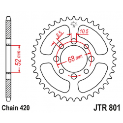 JT 2021/12 ZĘBATKA TYLNA 801 31 SUZUKI PV 50 '81-00, FR 70 '75-87, FR 80, FM 50 '80-98, RV 50 '15-16, DRZ 110 '03-05, KAWASAKI Z