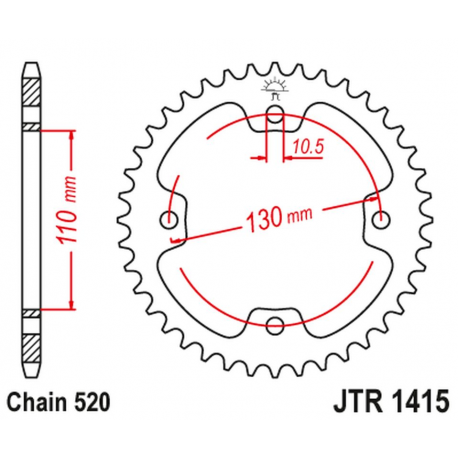 JT 2021/12 ZĘBATKA TYLNA 4303 42 KAWASAKI KSF 450 (KFX 450) '08-14' (ATV) (430342JT) (ŁANC.520) NA ZAMÓWIENIE