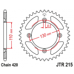 JT 2021/12 ZĘBATKA TYLNA 4306 50 ALUMINIOWA RACELITE HONDA CR 80/85 (430650JTA) (ŁAŃC. 420) KOLOR CZARNY