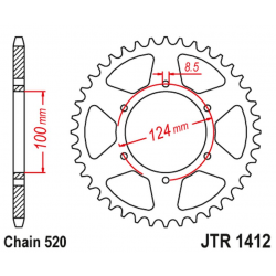 JT 2021/12 ZĘBATKA TYLNA 4466 37 KAWASAKI KXT 250 B1/B2 '86-87' (446637JT) (ŁAŃC.520) NA ZAMÓWIENIE