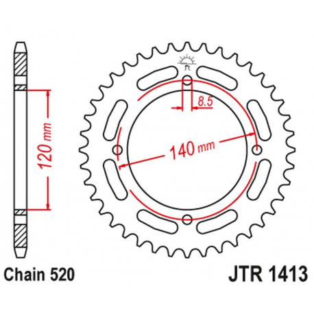 JT 2021/12 ZĘBATKA TYLNA 4354 39 KAWASAKI KXF A TECATE '87-88' (ATV) (435439JT) (ŁAŃC.520) NA ZAMÓWIENIE