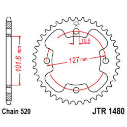 JT 2021/12 ZĘBATKA TYLNA 4480 38 POLARIS 450 OUTLAW '08-10', 500 PREDATOR '03-07', 525 OUTLAW '08-10' (448038JT) (ŁAŃC.520)