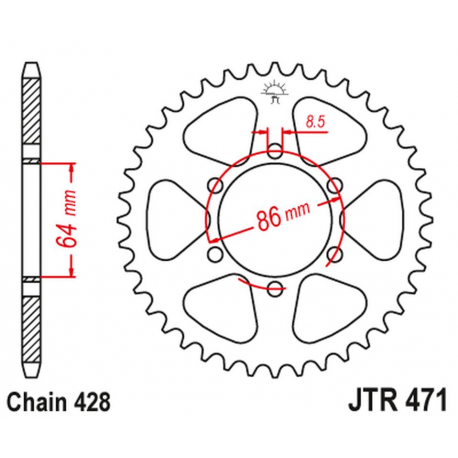 JT 2021/12 ZĘBATKA TYLNA 471 45 KAWASAKI KE 125 '76-87', KE 175 '76-78' (47145JT) (ŁAŃC.428) NA ZAMÓWIENIE