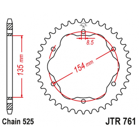 JT 2021/12 ZĘBATKA TYLNA 4522 39 DUCATI MONSTER 1200/S '14-20, PANIGALE 1103 '18, PANIGALE 1199/1299 '12-19, DIAVEL 1198 '11-18