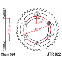 JT 2021/12 ZĘBATKA TYLNA 702 52 BETA 250RR '05-12, GAS GAS 125 ENDURO '00-02, HUSQVARNA CR/WR 125 '90-94, TC 610 '91-00, SUZUKI