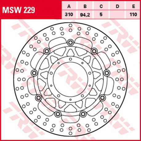 TRW LUCAS ZF TARCZA HAMULCOWA PRZÓD HONDA VFR 800F '14-, VFR 800X CROSSRUNNER '15-, (310X94X5MM)