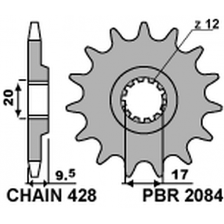 PBR 2022/03 ZĘBATKA PRZEDNIA 2084 12 18NC KTM EXC 50 '96-'03, SX 85 '07-'22 (JTF1907.12) (ŁAŃC. 428)