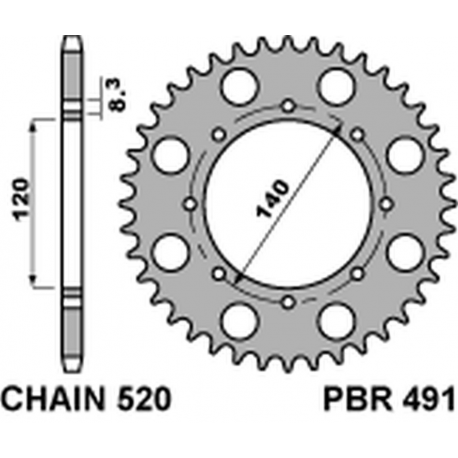 PBR 2022/03 ZĘBATKA TYLNA 491 41 C45 KAWASAKI KLE 500 '97-'07, KLR 650 '87-'17, W 800 '18-'20 (JTR487.41) (ŁAŃC.520)