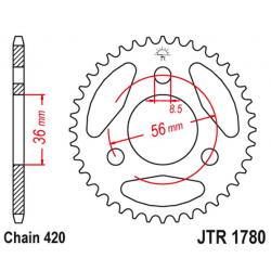 JT ZĘBATKA TYLNA KAWASAKI KDX 50 '03-06', SUZUKI JR 50 '85-06' (ŁAŃC.420)