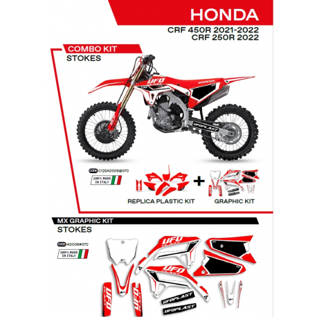 UFO 2022/06 KOMPLET PLASTIKÓW PLUS KOMPLET NAKLEJEK (OKLEIN) HONDA CRF 250R '22 STOKES KOLOR CZERWONY