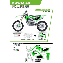 UFO 2022/06 KOMPLET PLASTIKÓW PLUS KOMPLET NAKLEJEK (OKLEIN) KAWASAKI KXF 250 '21-'22 STOKES KOLOR BIAŁY