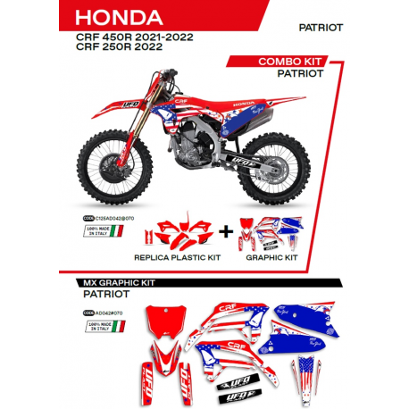 UFO 2022/06 KOMPLET PLASTIKÓW PLUS KOMPLET NAKLEJEK (OKLEIN) HONDA CRF 250R '22 PATRIOT KOLOR CZERWONY