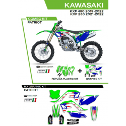 UFO 2022/06 KOMPLET PLASTIKÓW PLUS KOMPLET NAKLEJEK (OKLEIN) KAWASAKI KXF 250 '21-'22 PATRIOT KOLOR OEM (ZIELONY/NIEBIESKI)