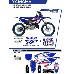 UFO 2022/06 KOMPLET PLASTIKÓW PLUS KOMPLET NAKLEJEK (OKLEIN) YAMAHA YZ 125 '22 PATRIOT KOLOR OEM (BIAŁY/NIEBIESKI)